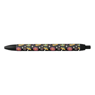 Stylo Noir Motif de champignon noir, arc-en-ciel et marguerit