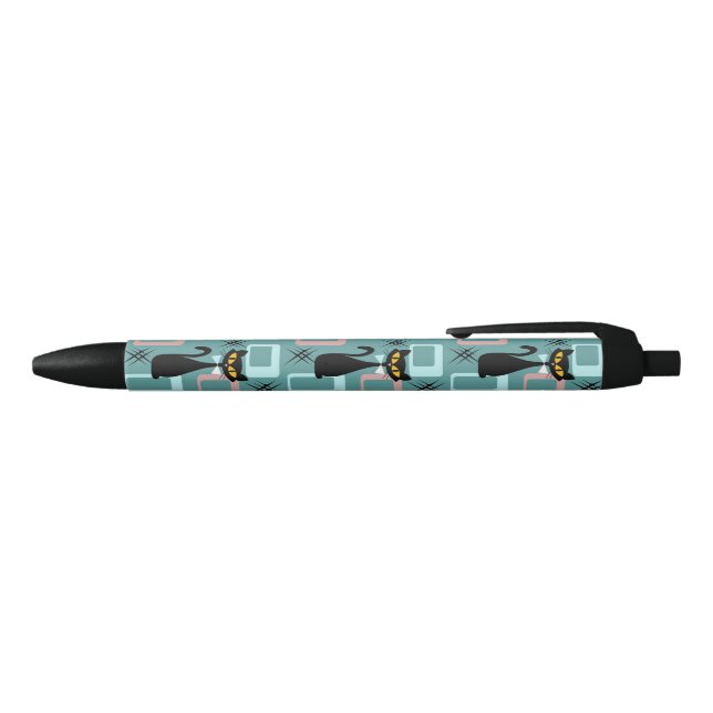 Stylo Noir Motif de chat noir du milieu du siècle (Haut)