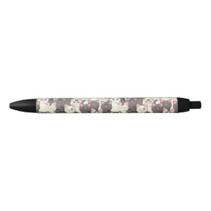 Stylo Noir Motif de chats blancs et gris