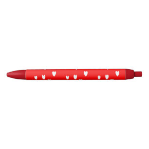 Stylo Noir Motif de coeur blanc sur rouge