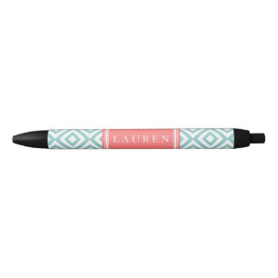 Stylo Noir Motif de diamants de la menthe et du corail
