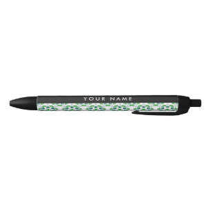 Stylo Noir Motif de feuille, Feuilles vertes, Votre nom