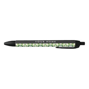 Stylo Noir Motif de feuille, feuilles vertes, votre nom