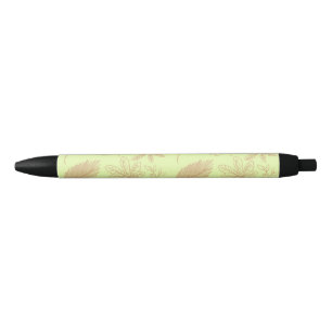 Stylo Noir Motif de feuilles vert pastel et beige