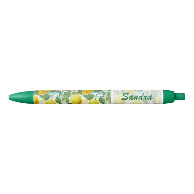 Stylo Noir Motif de Fruits de citron méditerranéen personnali (Devant)