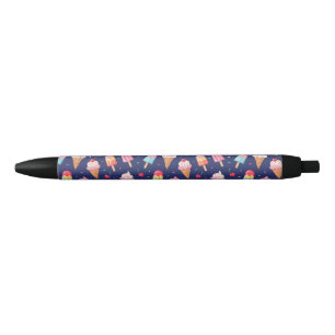 Stylo Noir Motif de glace, popsicles et cerises