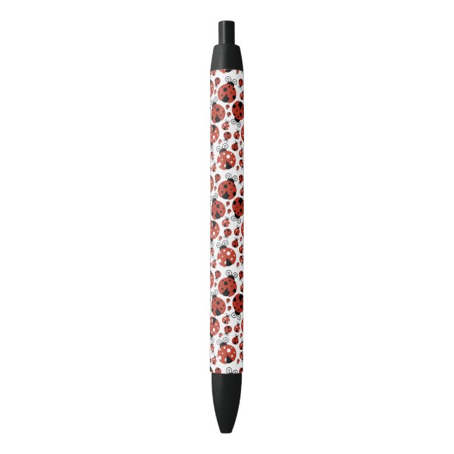 Stylo Noir Motif De Ladybugs, Mignons Ladybugs, Red Ladybugs (devant Vertical)