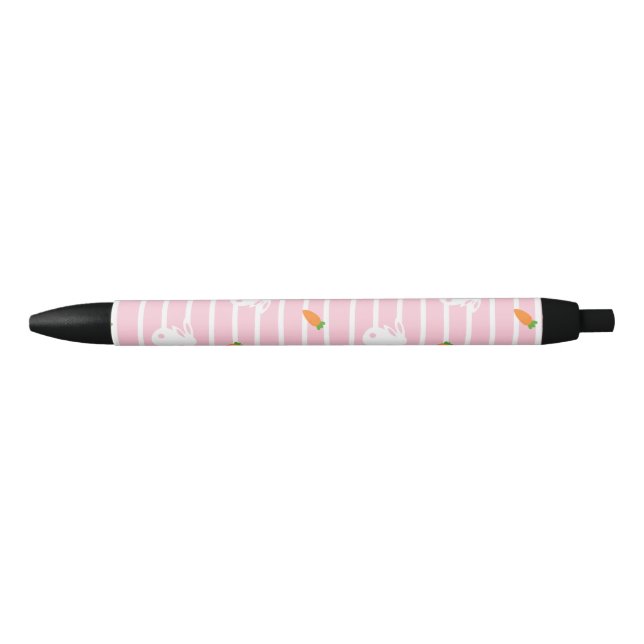 Stylo Noir Motif de lapin rose et de carotte (Devant)