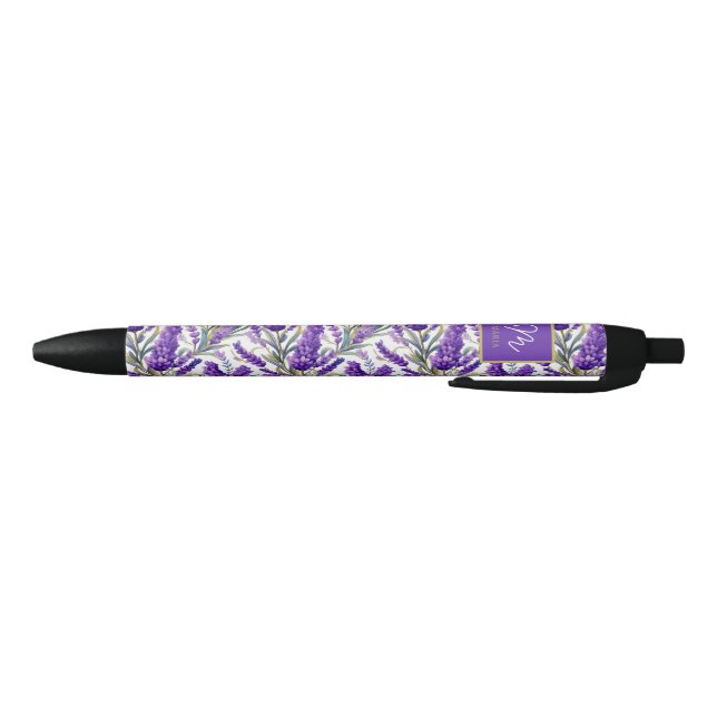 Stylo Noir Motif de lavande violet étonnant Monogramme (Bas)