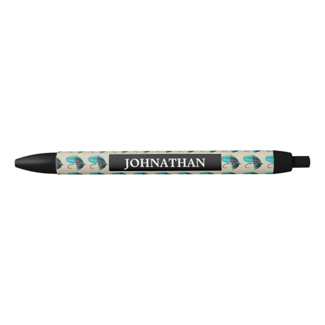 Stylo Noir Motif de leurres de pêche aérienne (Devant)