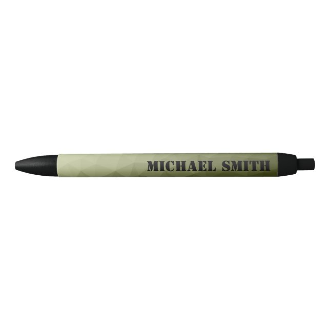 Stylo Noir Motif de maillage géométrique vert clair de l'armé (Devant)