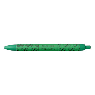 Stylo Noir Motif de panneaux de dollars avec votre nom