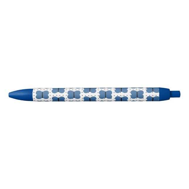 Stylo Noir Motif de papillon bleu sur les points noirs (Devant)