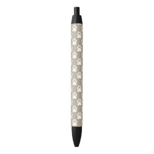 Stylo Noir Motif de pattes de chien beige et blanc