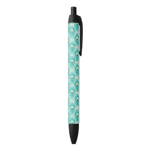 Stylo Noir Motif de plumes de paon
