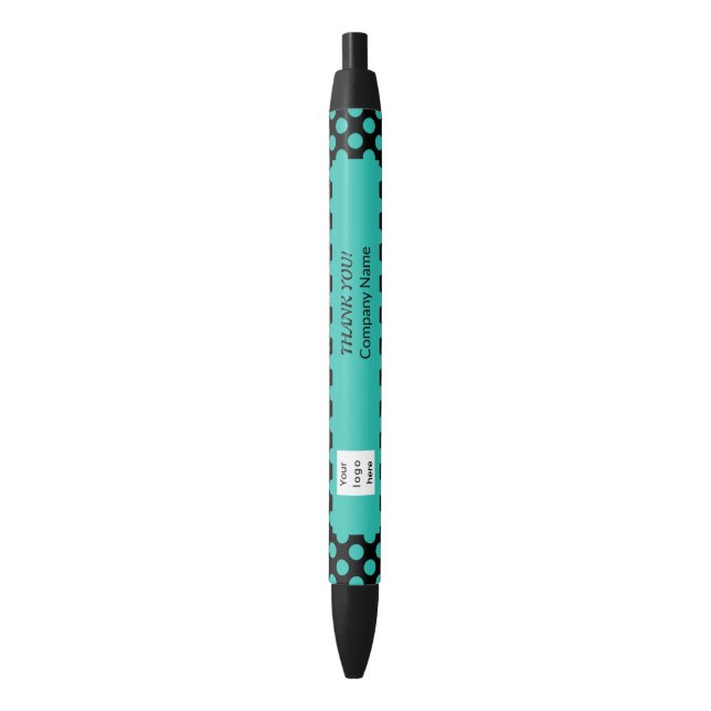 Stylo Noir Motif de point Polka Turquoise Promotionnels (devant Vertical)