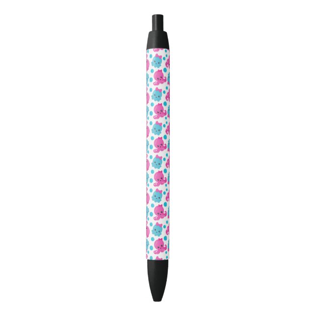 Stylo Noir Motif de poulpe, poulpe mignonne, Animaux de mer (devant Vertical)