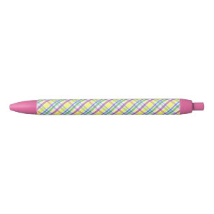 Stylo Noir Motif de printemps Pâques Pastel Plaid