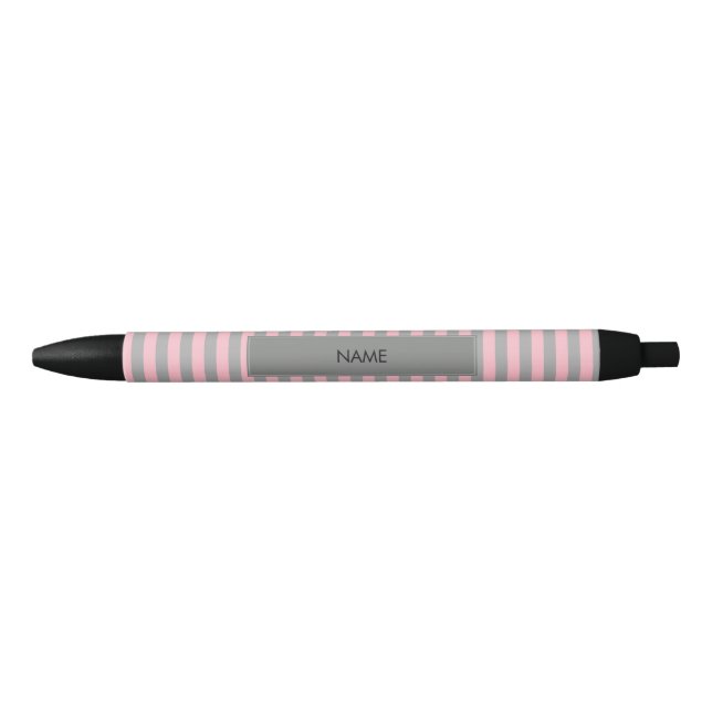 Stylo Noir Motif de rayures rose et gris personnalisées (Devant)