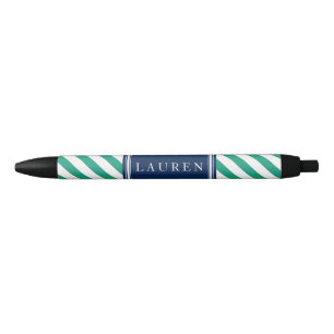 Stylo Noir Motif de rayures vertes et bleues