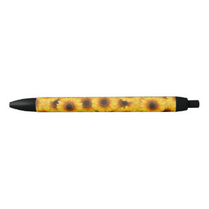 Stylo Noir Motif de tournesol, beauté jaune,