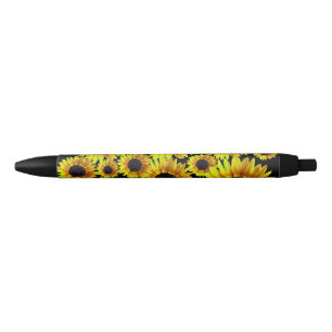 Stylo Noir Motif de tournesol jaune vif