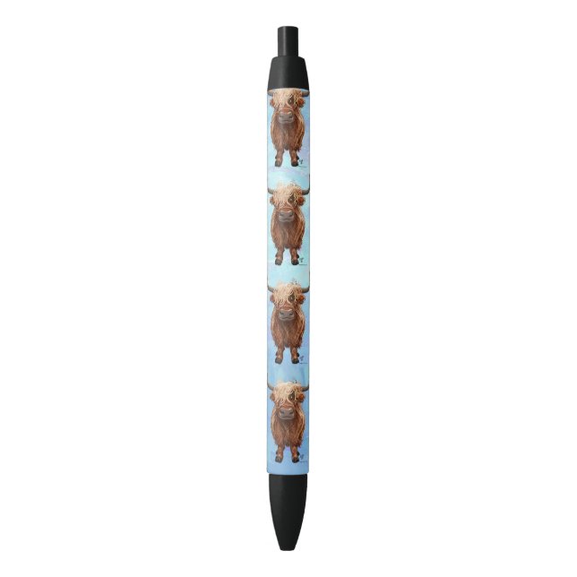 Stylo Noir Motif de vache sur Blue Highland (devant Vertical)