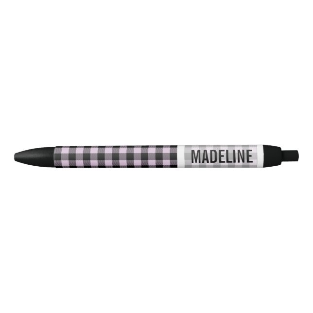 Stylo Noir Motif de vérification de la sériole de bison rose  (Devant)