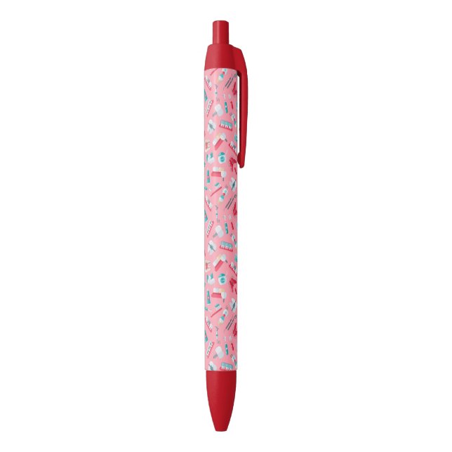 Stylo Noir Motif dentaire rose (Bas (Vertical))