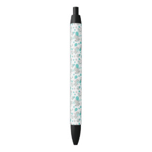 Stylo Noir Motif Des Eléphants, Eléphants Mignons - Gris Bleu