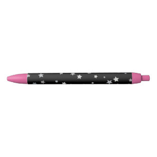 Stylo Noir Motif des étoiles d'argent mignonnes Toute coule