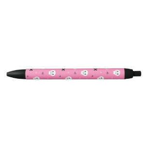 Stylo Noir Motif d'Halloween à crâne rose