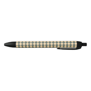 Stylo Noir Motif diamant à carreaux jaune vert