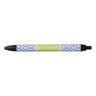 Stylo Noir Motif Diamants bleus et verts