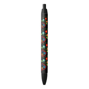Stylo Noir Motif du coeur populaire portugais en fleurs