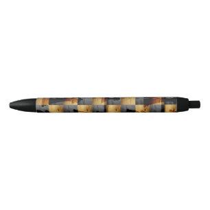 Stylo Noir Motif en bois de pièces d'échecs d'échiquier et
