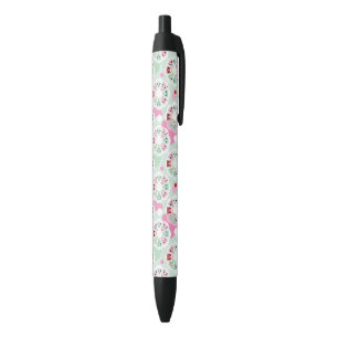 Stylo Noir motif en pastel d'arrière - plan de hibou de fleur