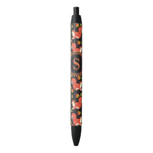Stylo Noir Motif fait sur commande d'écureuil et de feuille