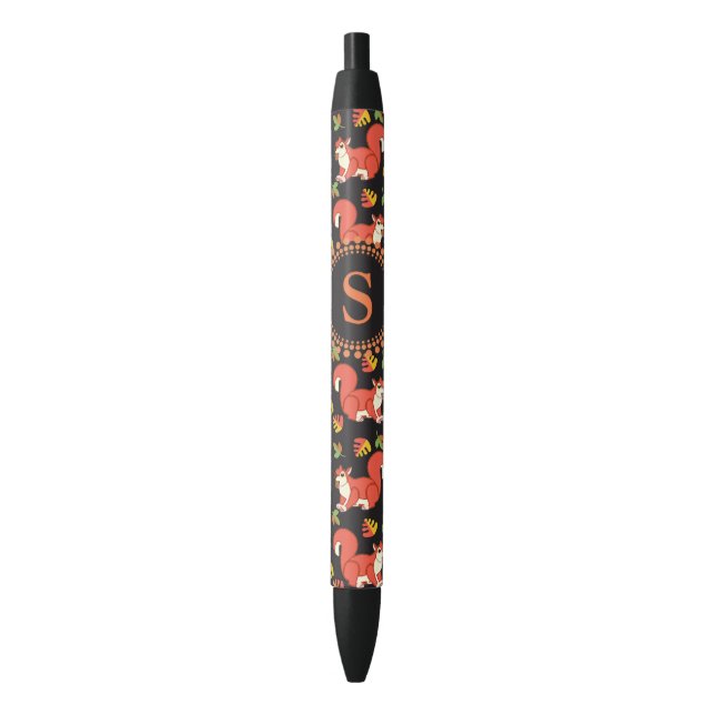 Stylo Noir Motif fait sur commande d'écureuil et de feuille (devant Vertical)
