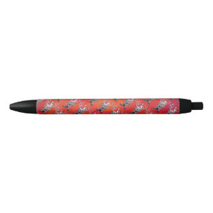Stylo Noir Motif Festif Reindeer Sur Rouge