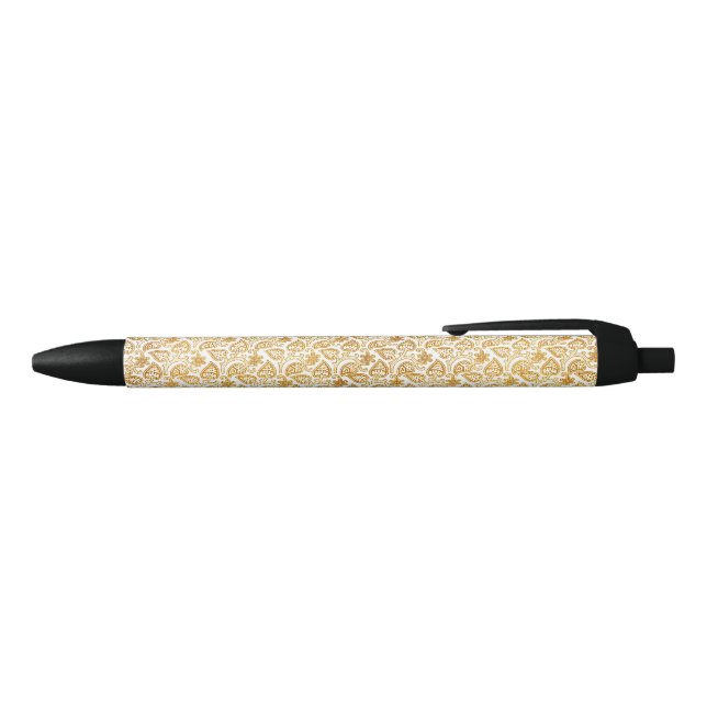 Stylo Noir Motif feuille dorée victorienne (Haut)
