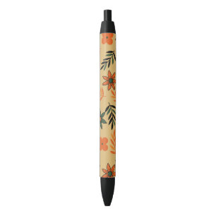 Stylo Noir Motif Feuille Vintage les années 70 Floral
