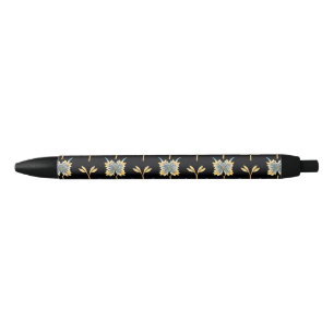 Stylo Noir Motif floral avec fleurs jaunes