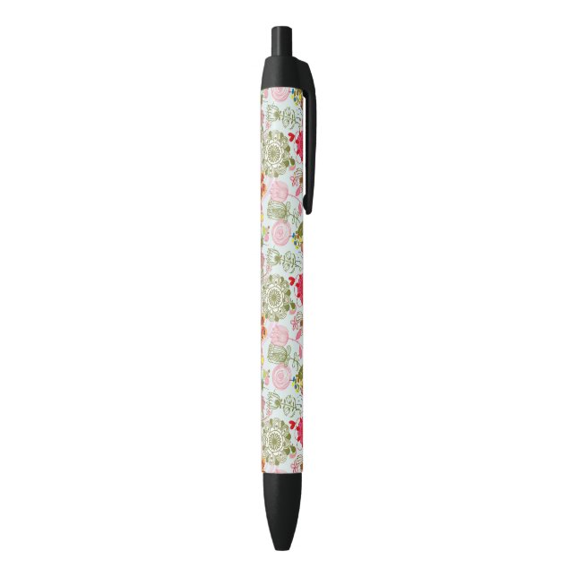 Stylo Noir Motif floral dans le rétro style 2 (Bas (Vertical))