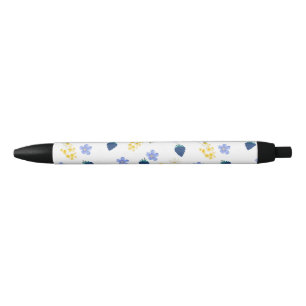 Stylo Noir Motif floral de fleurs sauvages et de mûres