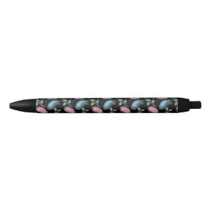 Stylo Noir Motif floral pastel sur fond noir Cute D