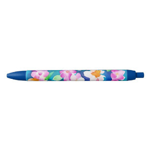 Stylo Noir Motif floral rose et joli