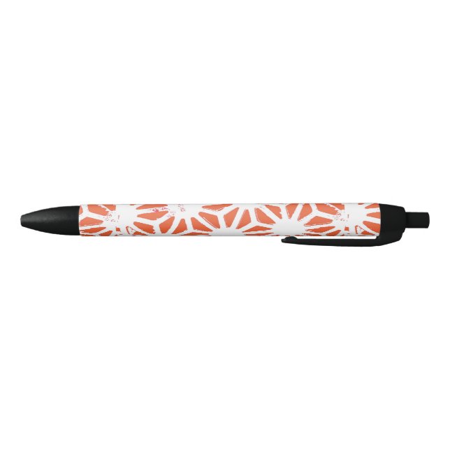 Stylo Noir Motif géométrique orange et blanc (Bas)