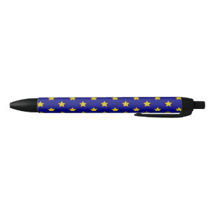 Stylo Noir Motif Gold Stars, Bleu Marine, Exclusive