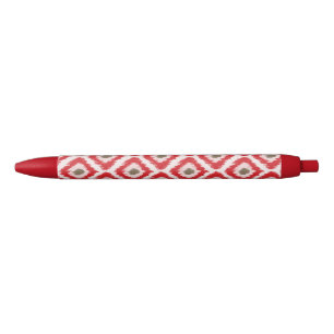 Stylo Noir Motif Ikat Rouge Et Brun
